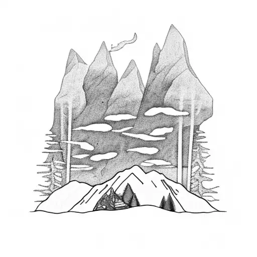 A Detailed Black And Grey Landscape Of A Smoky Mountain Range