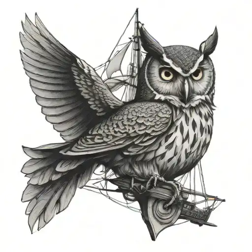 Owl Over Sailing Ship Sailing