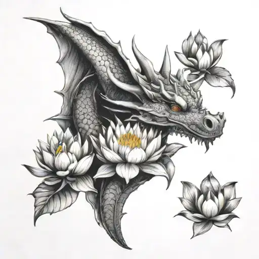 Dragon Head And Water Lily Flowers