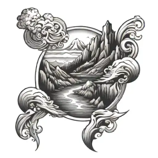 Mountains And Water Flowing