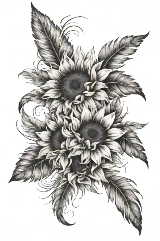 Sunflower And Feathers Cascading