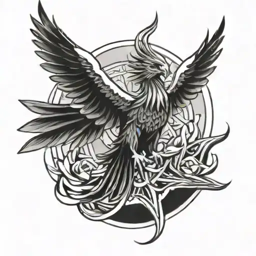 Fine Line Phoenix With Fine Line Kirby With A Star Wand Sitting On The Phoenix