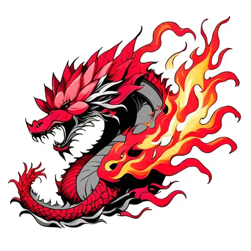 Pink Lotus And Red Dragon Breathing Fire