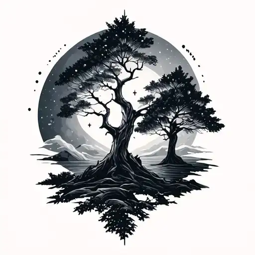 Men Quarter Sleeve Trees And Space