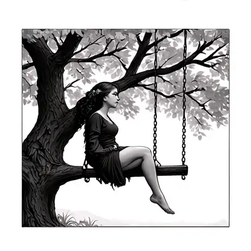 Girl On Tree Swing