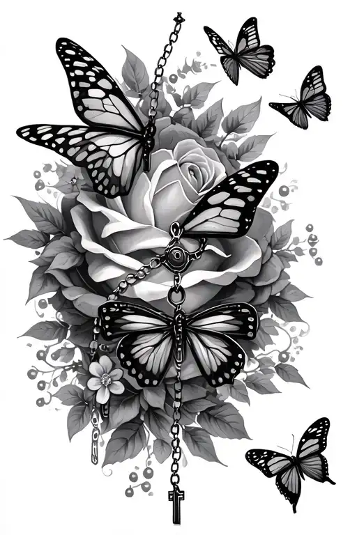 Rosary Wrapped And Butterflies Flying