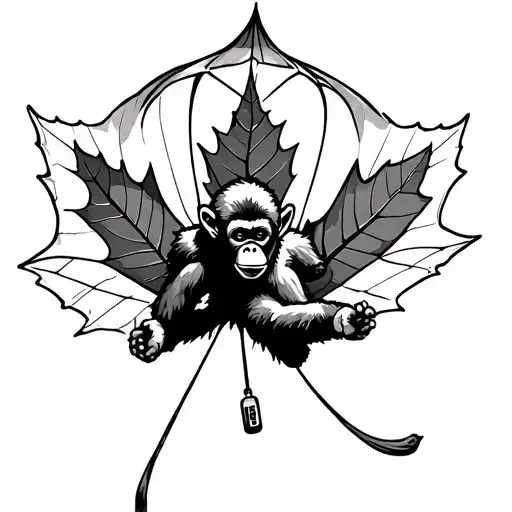 Monkey Parachuting Using A Maple Leaf
