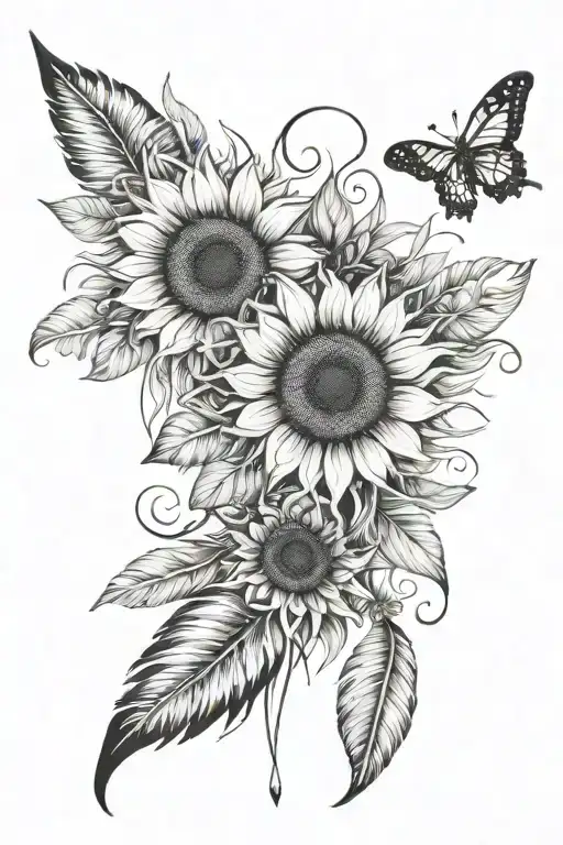 Sunflower And Feathers Hanging