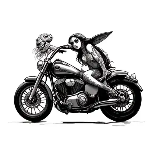 Sexy Female Turtle Riding A Motorcycle