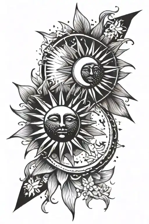 Sun And Moon Merging Together Geometric Minimalist