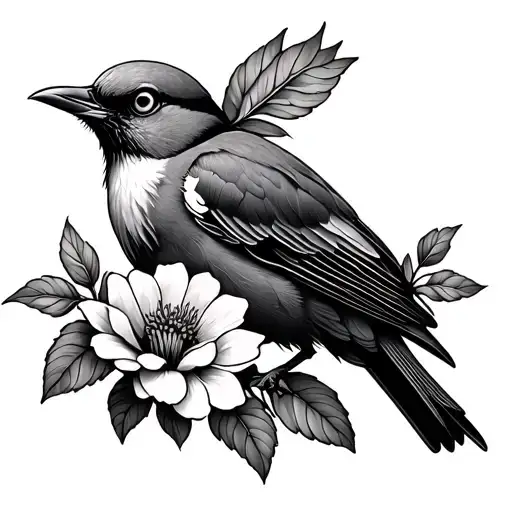 Dead Bird With A Flower Blooming Flowers