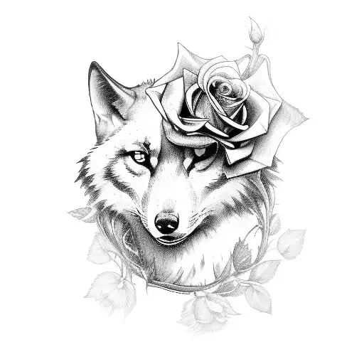 Phoenix With Roses And Wolf