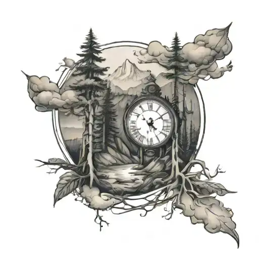 Steam Clock Trees Mountains Turning