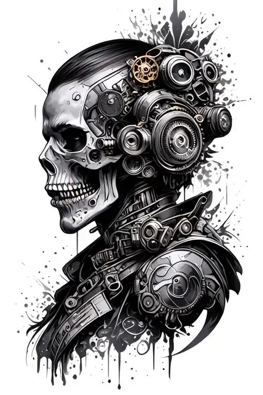 Cyberpunk Mixed With Steampunk Inspired Tattoo Half Sleeve