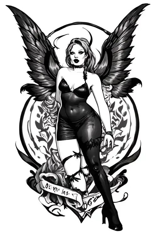 Thick Woman Evil Pinup Topless Goth With Big
