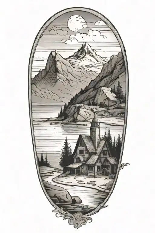 A Small Fancy Tavern On A Beach With Mountains