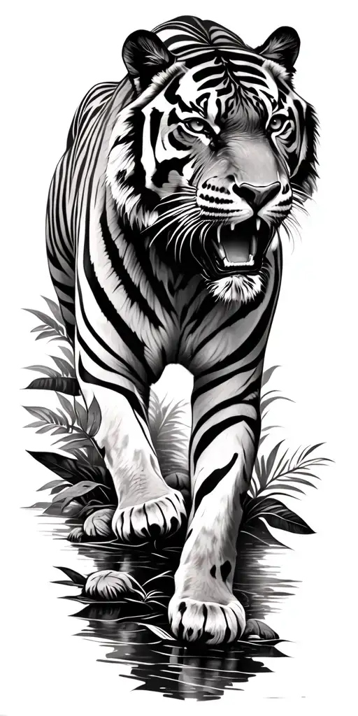 Tiger Stalking Through Jungle