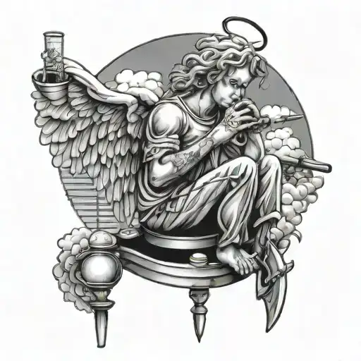 Angel Smoking Bong Blowing Shaped Clouds Of Liked Things Sitting On Cell Tower