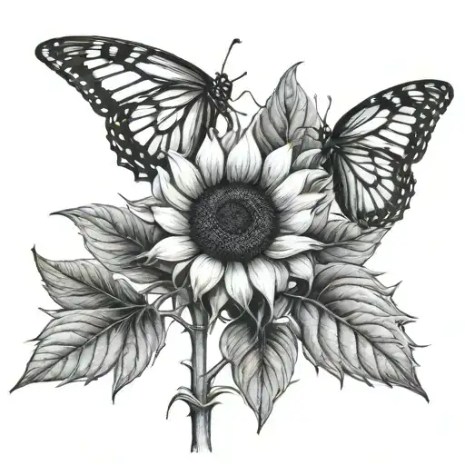 Sunflower Stem With Butterfly