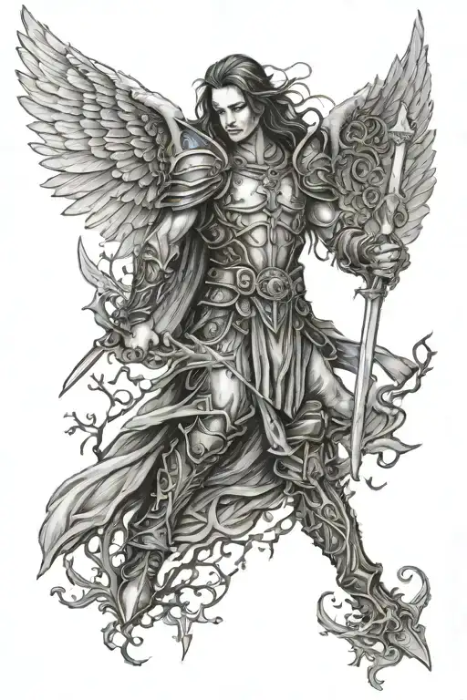 Gothic Warrior Angel Protecting Family Tree