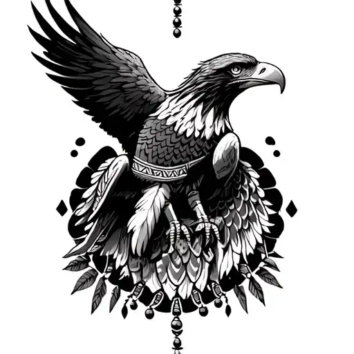 Tribal Eagle With Native Beads Around The Bicep Leading Into A Samoan Forearm Sleeve