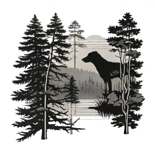 A Serene Landscape Of Algonquin Park With A Silhouette Of A Dog Running Through The Trees