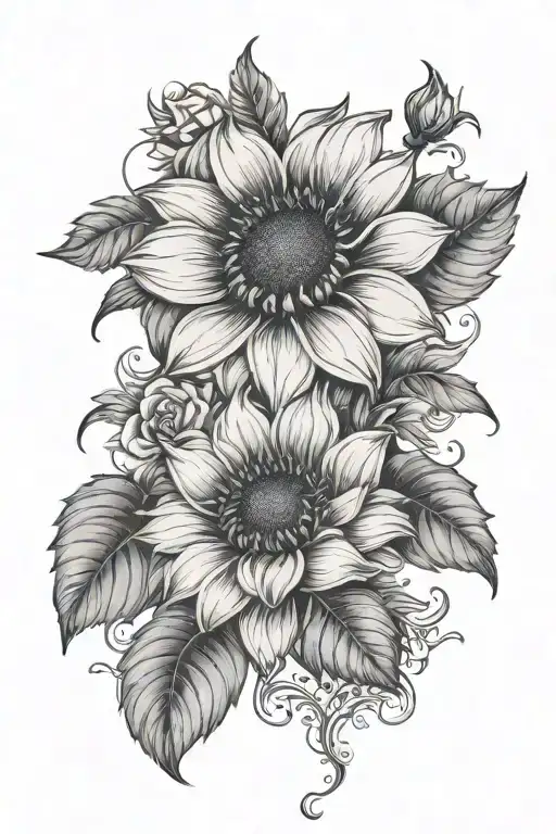 Sunflower Roses Hibiscus Flower Intertwined