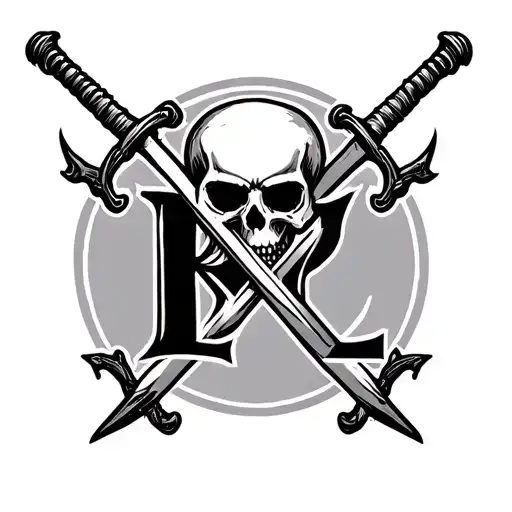 Skull And Letter R And L With Swords Crossed
