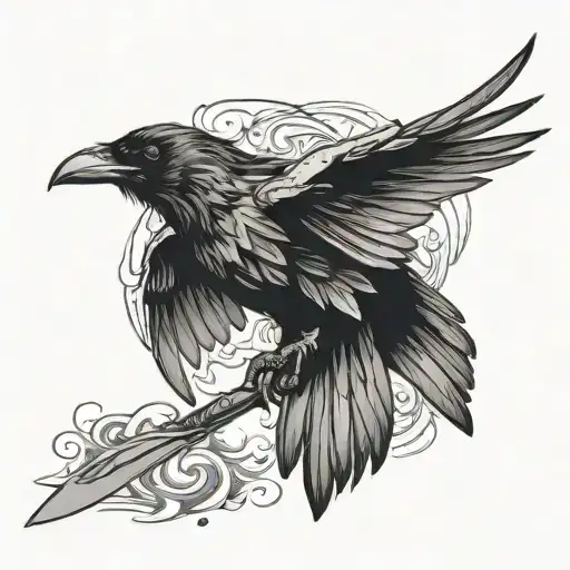 Raven Flying With Knife