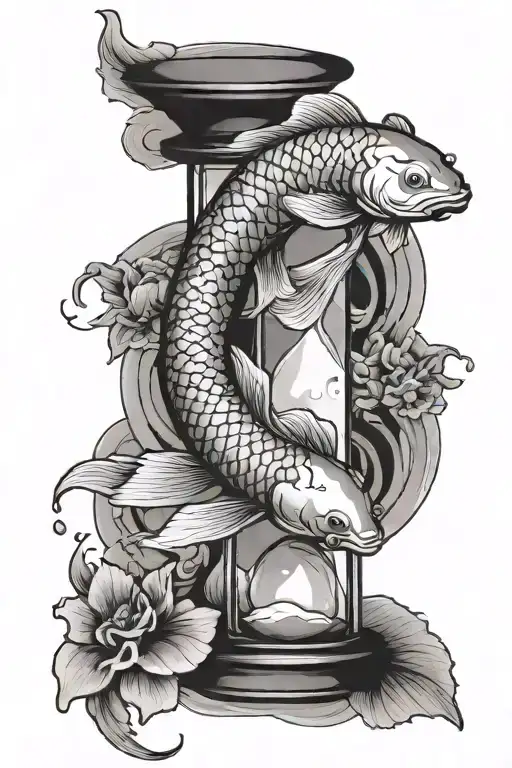 Koi Fish Swimming Up An Hourglass