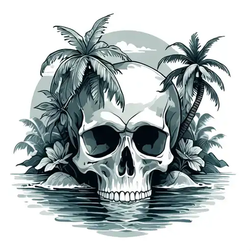 Flouting Tropical Island On A Skull