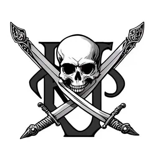 Skull And Letter R And L With Swords Crossed