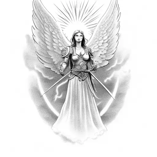 Warrior Angel With Sun And Clouds