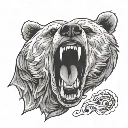 Women Face In Bear Mouth