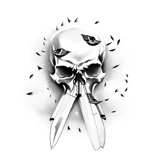 Skull With Birds And Knives