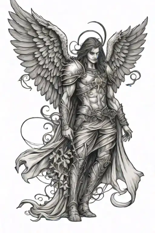 Gothic Warrior Angel Protecting Family Tree With Names
