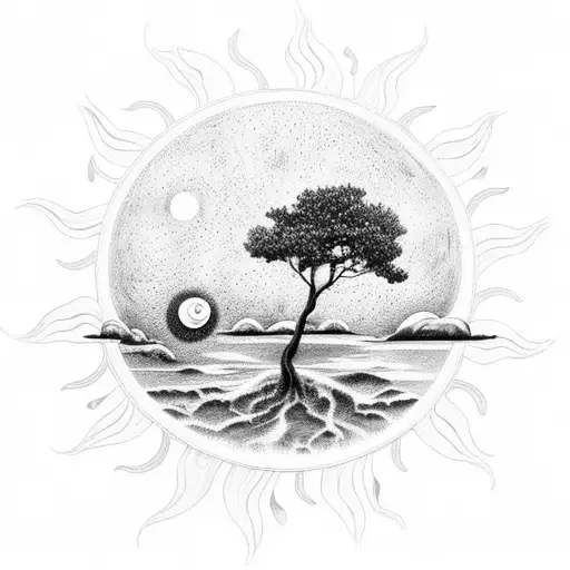 Sun And Moon With Tree Of Life