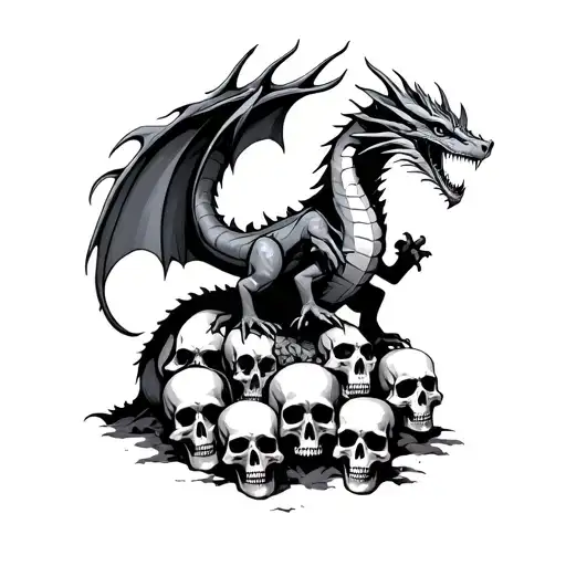 Dragon Standing On Pile Of Skulls