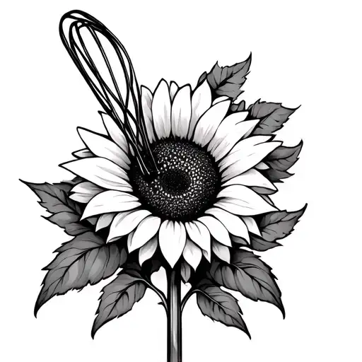 Knife With Whisk And Sunflower Intertwined
