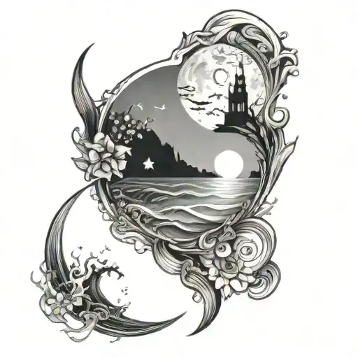 Moon And Sea Beach And Infinity