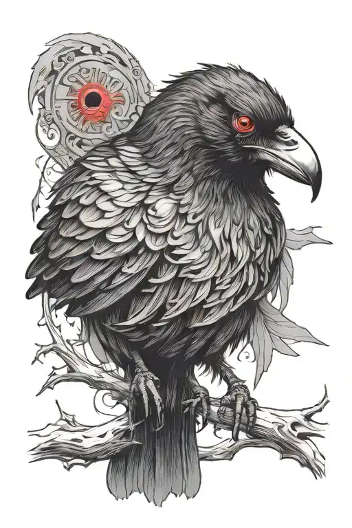 Black Crow With Red Eyes Looking