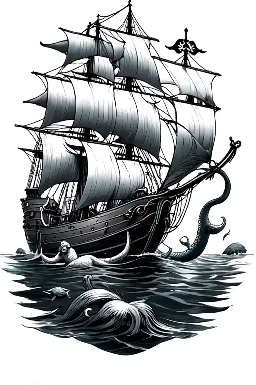 Sailors Pirates Kraken Sea Ships Mermaids Swimming