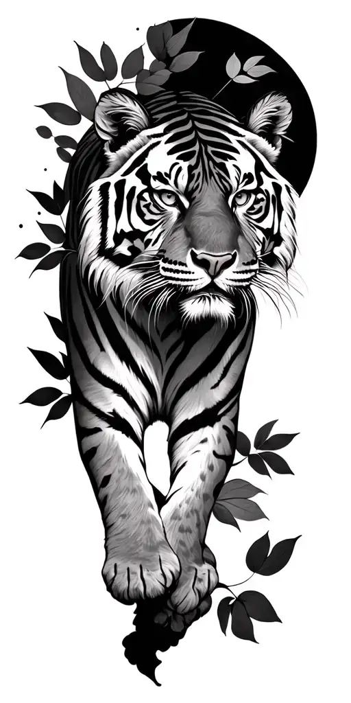 Tiger Lurking Behind Leaves