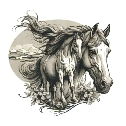 Two Daughters Horse Greece Landscape