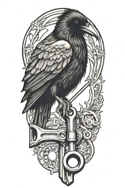 Raven Perched Mechanics Wrench