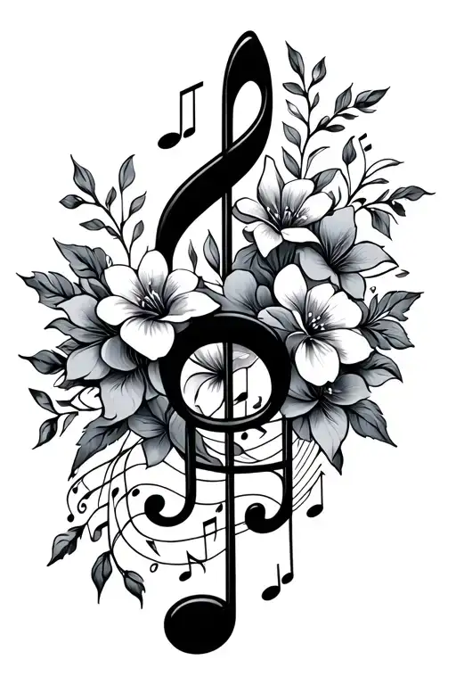 Music Note And Flowers Intertwined