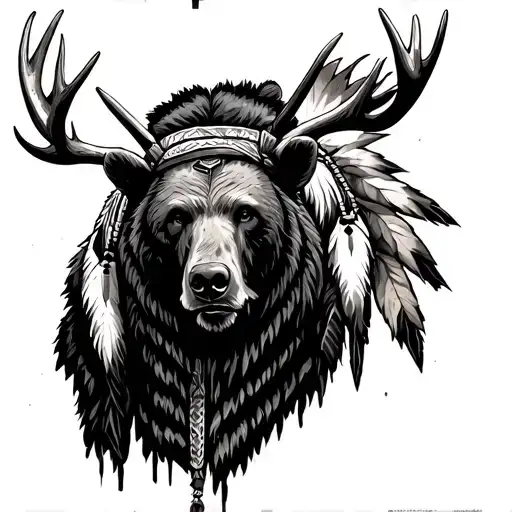 Bear Hyde With Moose Antlers Coming Out Wrapped Like Native Americans Used To Do