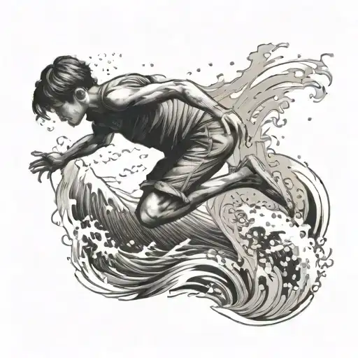 A Boy Jumping Into Ocean View