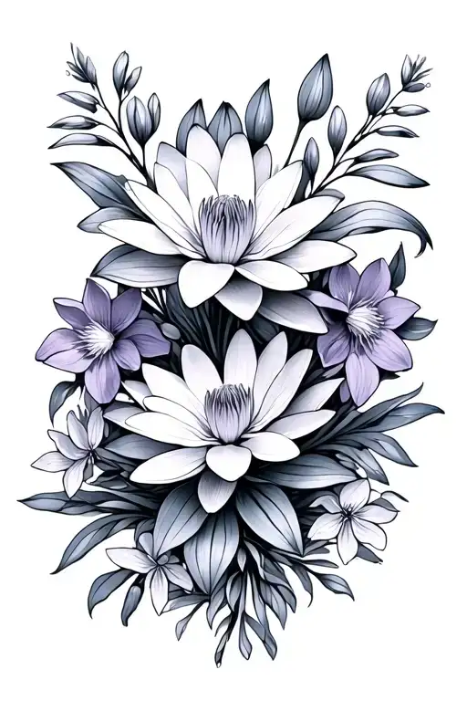 Flower Boquet With Water Lily Snowdrop Violet And Primrose