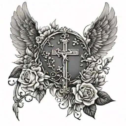 Birth Flower Around A Cross Above Arch Angel Michael Sleeve